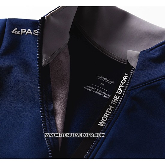 2019 Maillot Ciclismo La Passione Bleu Gris Manches Longues et Cuissard